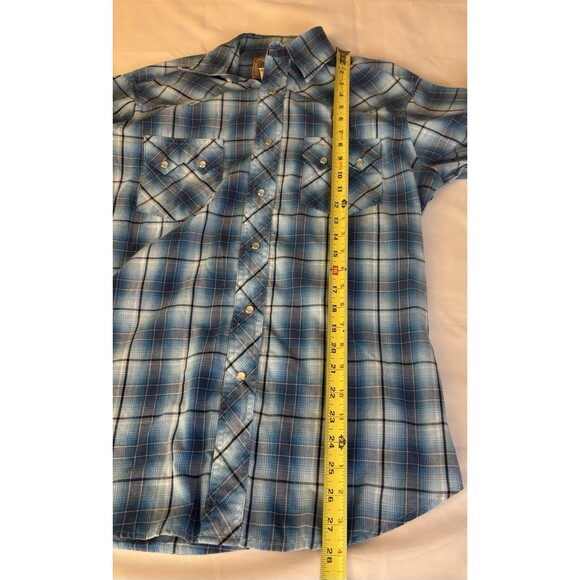 WRANGLER Plaid Pearl Snap Shirt Mens Medium Blue Western Cowboy Chest Pockets - Picture 10 of 10